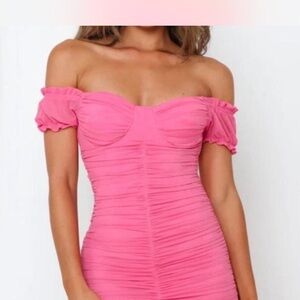 Hello Molly Pink Off-Shoulder Mini Dress